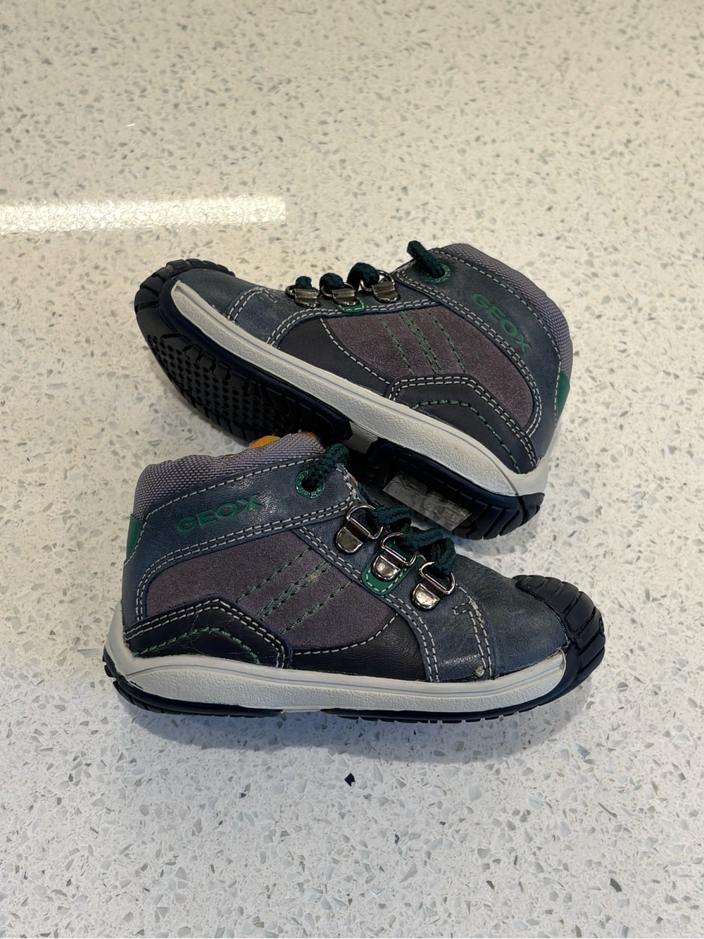 Geox Baby Gray & Blue Leather High-Top Sneakers - Size 4.5